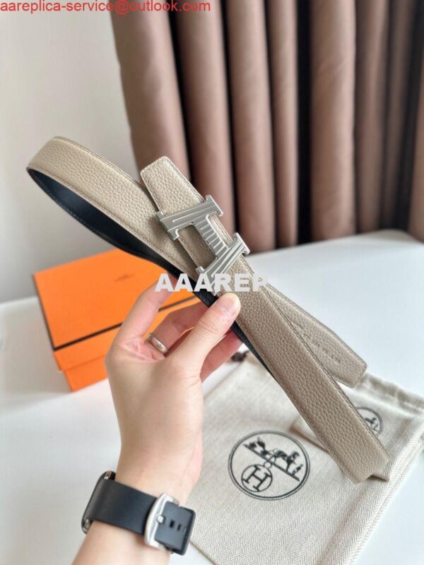 Replica Hermes H Take Off Reversible Belt 32MM in Grey Clemence Leather 5