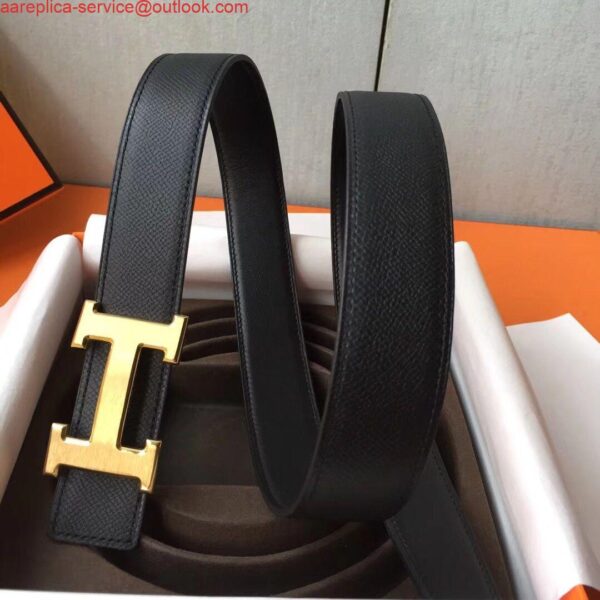 Replica Hermes H Belt Buckle & Black Epsom 32 MM Strap 3