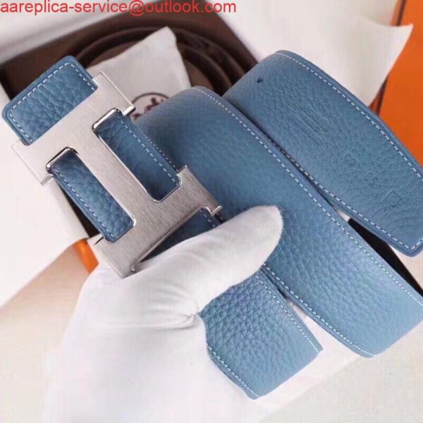 Replica Hermes H Belt Buckle & Blue Clemence 32 MM Strap 3