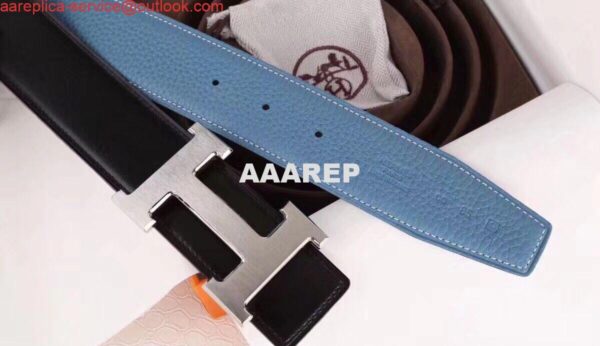 Replica Hermes H Belt Buckle & Blue Clemence 32 MM Strap 4