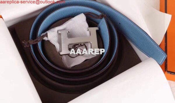 Replica Hermes H Belt Buckle & Blue Clemence 32 MM Strap 5