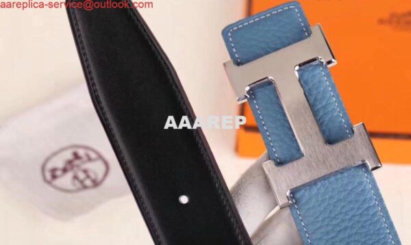 Replica Hermes H Belt Buckle & Blue Clemence 32 MM Strap 8