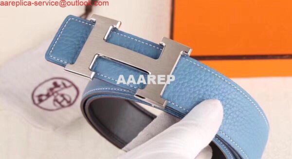 Replica Hermes H Belt Buckle & Blue Clemence 32 MM Strap 9