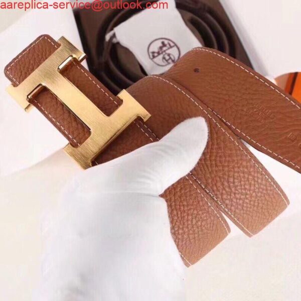 Replica Hermes H Belt Buckle & Brown Clemence 32 MM Strap 3