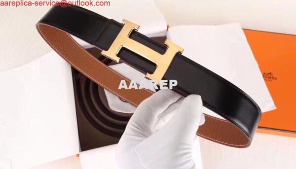 Replica Hermes H Belt Buckle & Brown Clemence 32 MM Strap 4