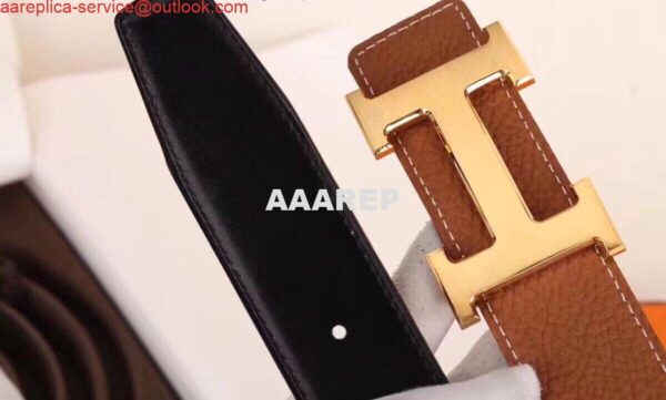 Replica Hermes H Belt Buckle & Brown Clemence 32 MM Strap 5