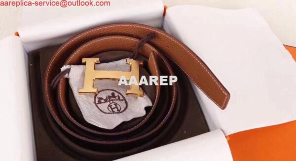 Replica Hermes H Belt Buckle & Brown Clemence 32 MM Strap 6