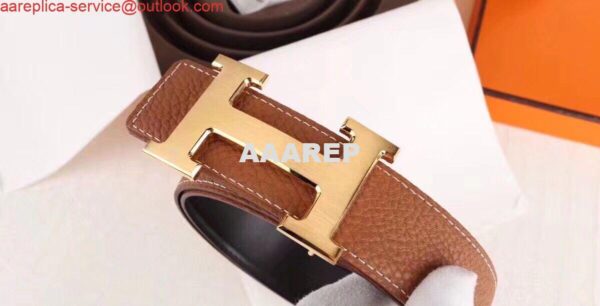 Replica Hermes H Belt Buckle & Brown Clemence 32 MM Strap 7