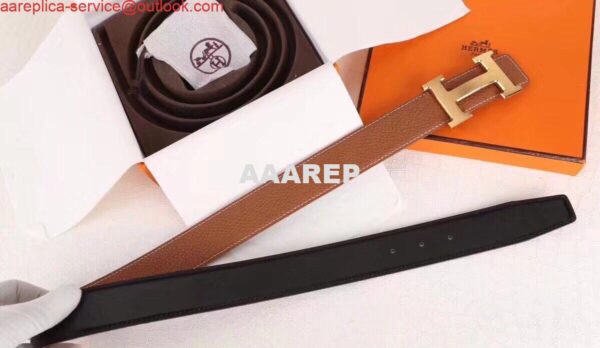 Replica Hermes H Belt Buckle & Brown Clemence 32 MM Strap 8