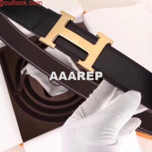 Replica Hermes H Belt Buckle & Chocolate Clemence 32 MM Strap 2