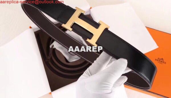 Replica Hermes H Belt Buckle & Chocolate Clemence 32 MM Strap 4