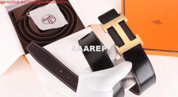 Replica Hermes H Belt Buckle & Chocolate Clemence 32 MM Strap 5