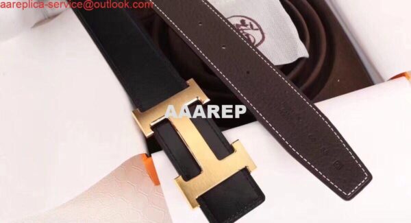 Replica Hermes H Belt Buckle & Chocolate Clemence 32 MM Strap 6