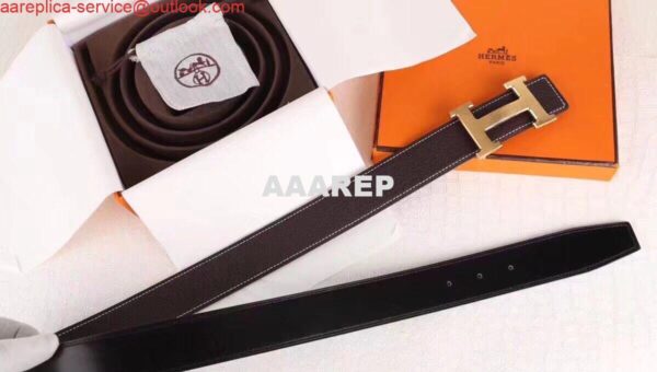 Replica Hermes H Belt Buckle & Chocolate Clemence 32 MM Strap 7