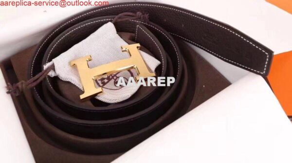 Replica Hermes H Belt Buckle & Chocolate Clemence 32 MM Strap 8