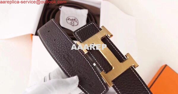 Replica Hermes H Belt Buckle & Chocolate Clemence 32 MM Strap 9