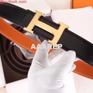 Replica Hermes H Belt Buckle & Orange 32mm Clemence Strap 2