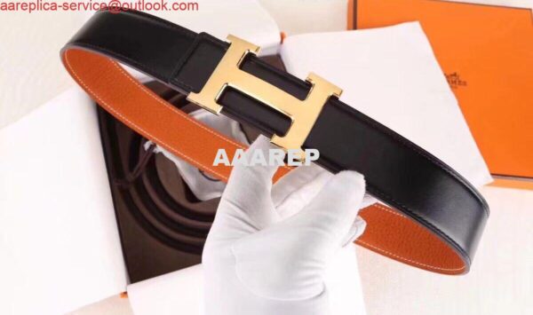 Replica Hermes H Belt Buckle & Orange 32mm Clemence Strap 4