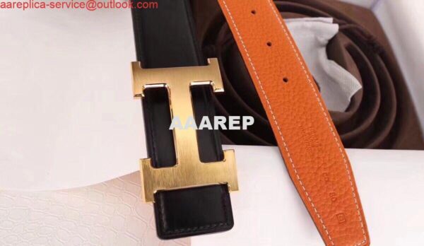 Replica Hermes H Belt Buckle & Orange 32mm Clemence Strap 6