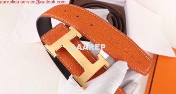 Replica Hermes H Belt Buckle & Orange 32mm Clemence Strap 7