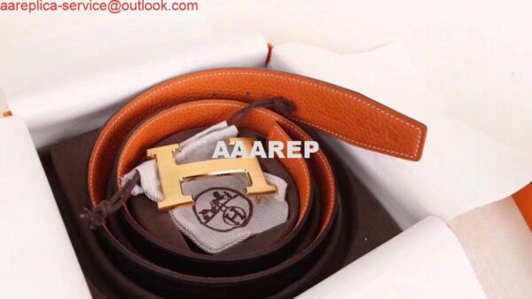 Replica Hermes H Belt Buckle & Orange 32mm Clemence Strap 8