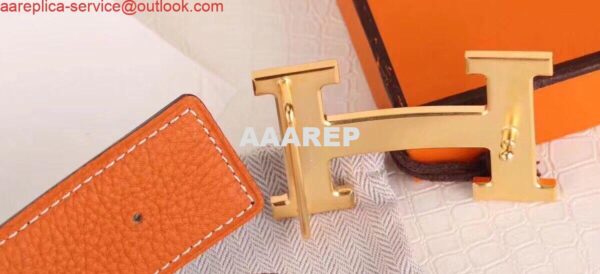 Replica Hermes H Belt Buckle & Orange 32mm Clemence Strap 9