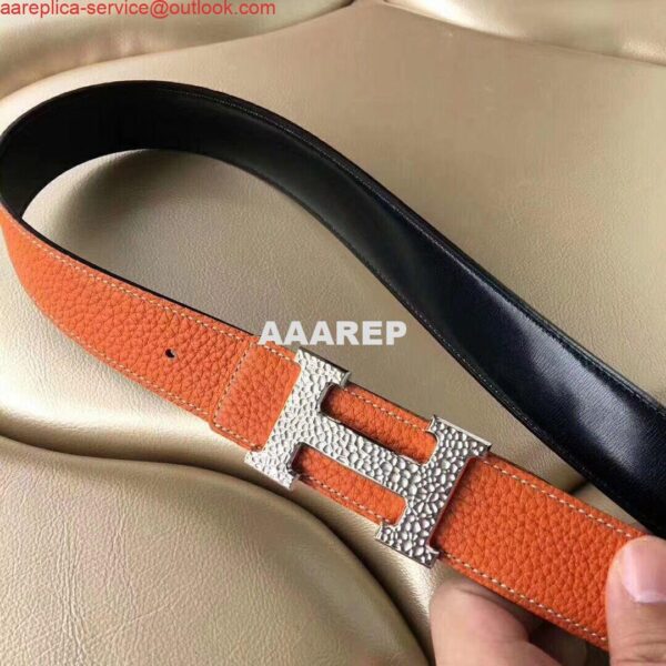 Replica Hermes H Belt Buckle & Orange Clemence 32 MM Strap 3