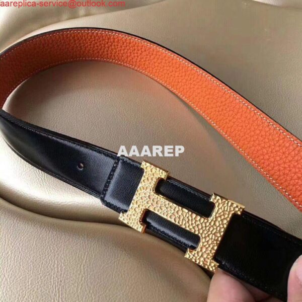 Replica Hermes H Belt Buckle & Orange Clemence 32 MM Strap 4