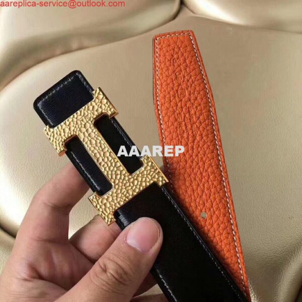 Replica Hermes H Belt Buckle & Orange Clemence 32 MM Strap 5