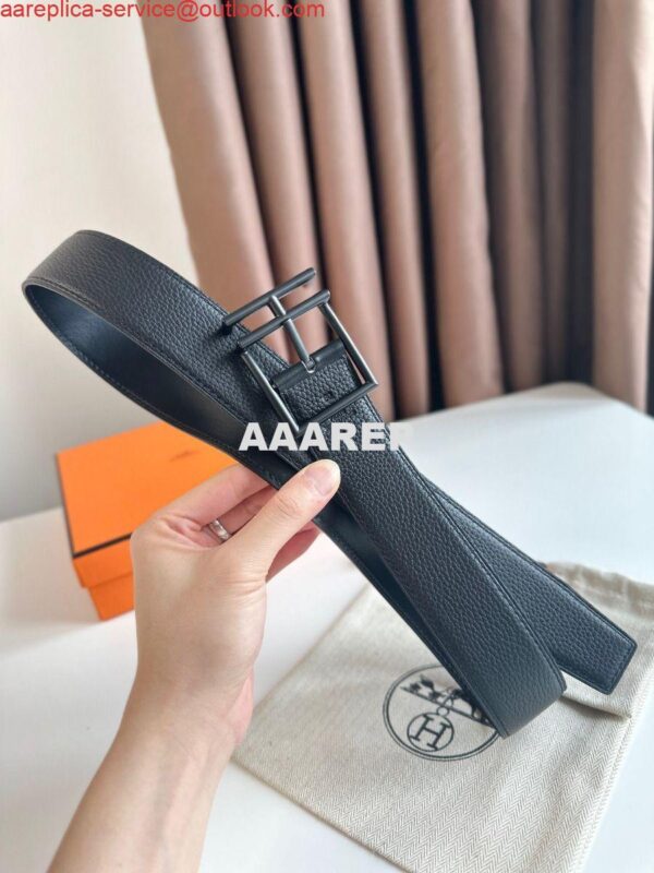 Replica Hermes Nathan 40MM Belt with Matte Buckle in Black Clemence Leather 5