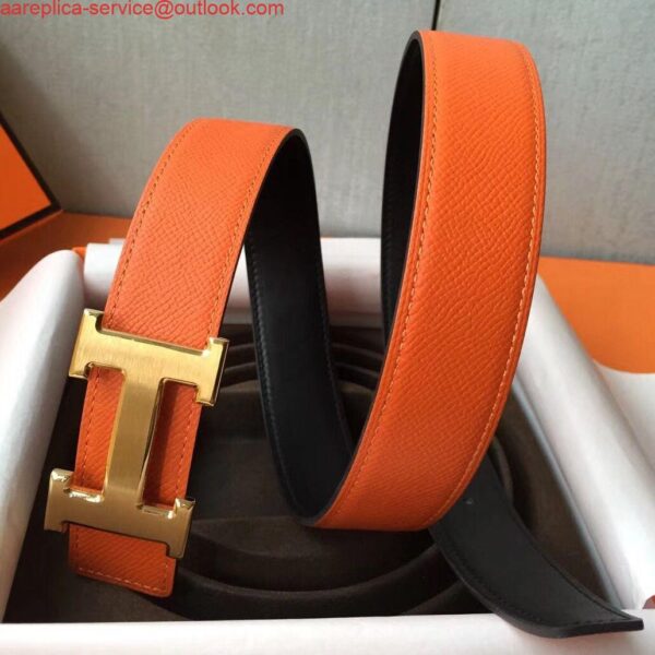 Replica Hermes H Belt Buckle & Orange Epsom 32 MM Strap 3