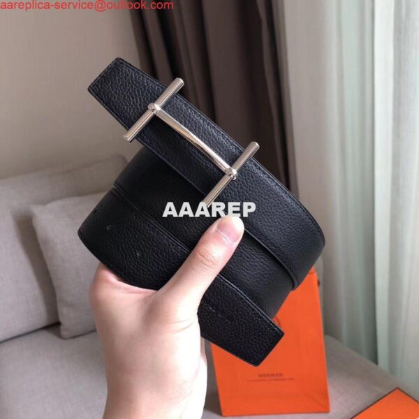 Replica Hermes H d'Ancre Reversible Belt In Black/Ardoise Leather 4