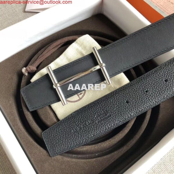 Replica Hermes H d'Ancre Reversible Belt In Black/Ardoise Leather 5