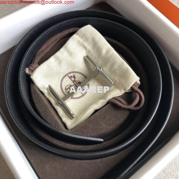 Replica Hermes H d'Ancre Reversible Belt In Black/Ardoise Leather 6