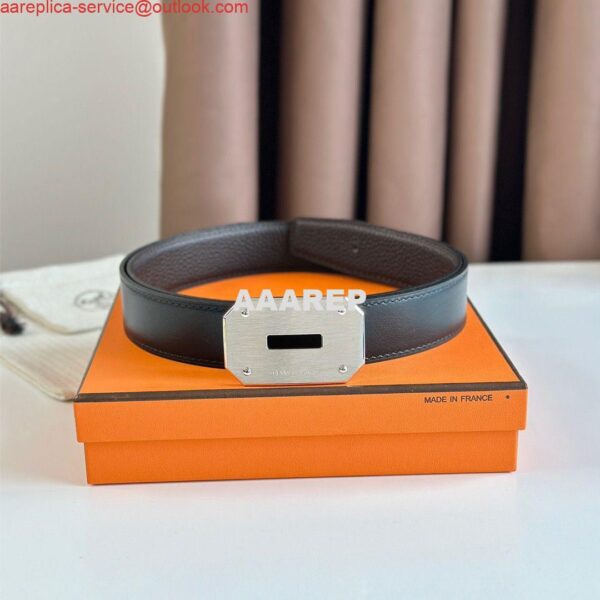 Replica Hermes Neo Reversible Belt 32MM in Chocolate Clemence Leather 4