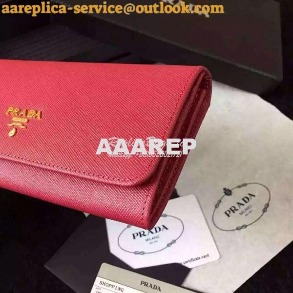 Replica Prada 1M1132 Saffiano Leather Long Fold Wallet Red 6