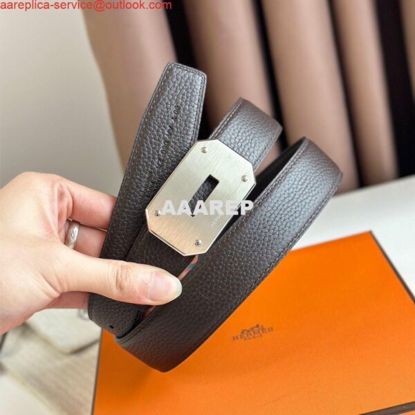 Replica Hermes Neo Reversible Belt 32MM in Chocolate Clemence Leather 7