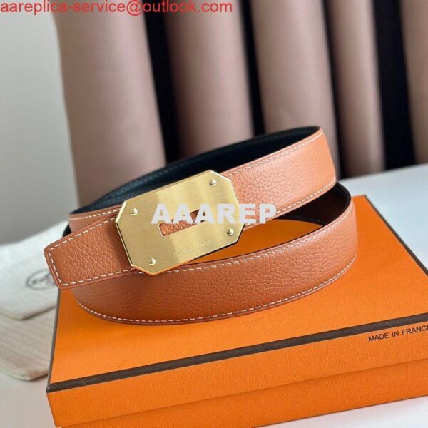 Replica Hermes Neo Reversible Belt 32MM in Gold Clemence Leather 3