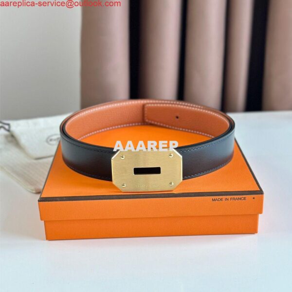 Replica Hermes Neo Reversible Belt 32MM in Gold Clemence Leather 4