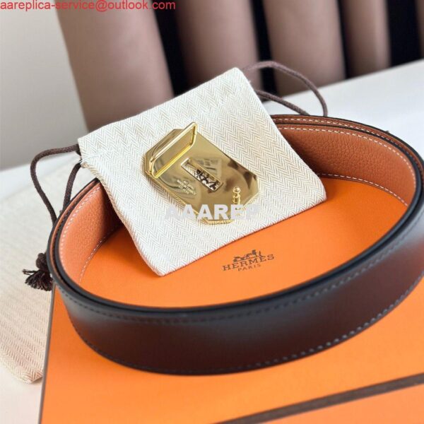 Replica Hermes Neo Reversible Belt 32MM in Gold Clemence Leather 6