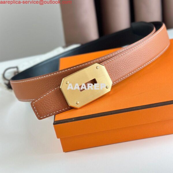 Replica Hermes Neo Reversible Belt 32MM in Gold Clemence Leather 8