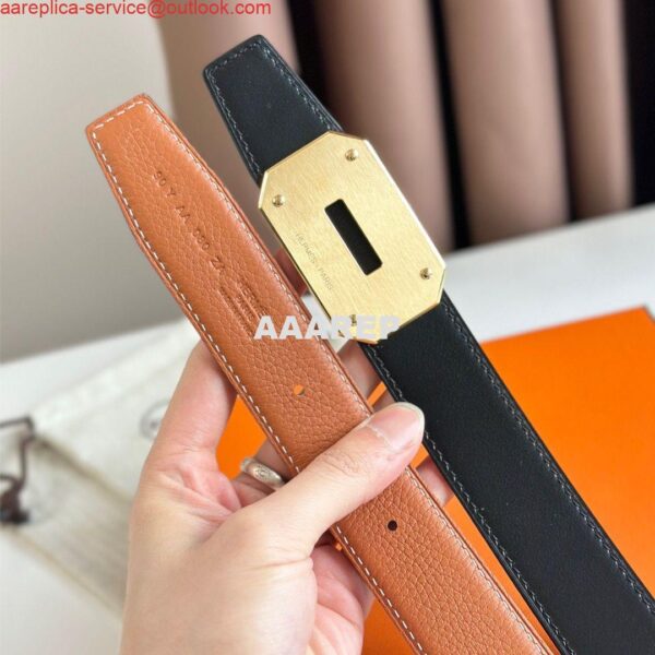 Replica Hermes Neo Reversible Belt 32MM in Gold Clemence Leather 9