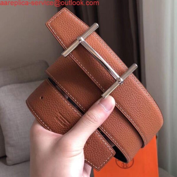 Replica Hermes H d'Ancre Reversible Belt In Brown/Noir Leather 3