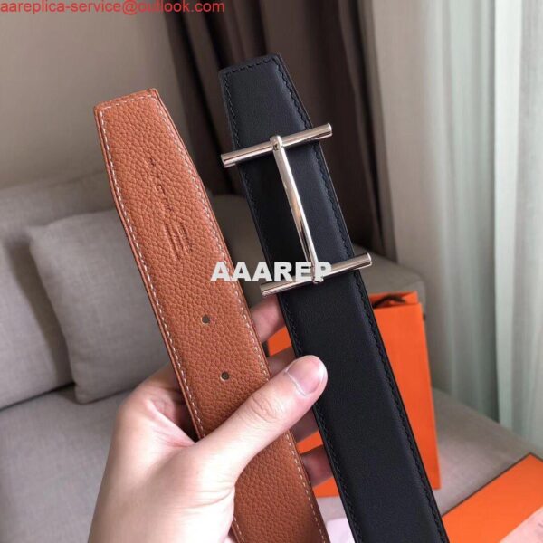 Replica Hermes H d'Ancre Reversible Belt In Brown/Noir Leather 5