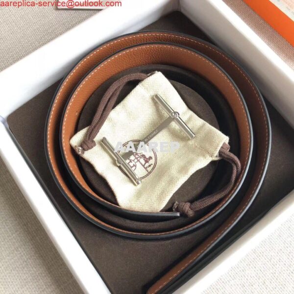 Replica Hermes H d'Ancre Reversible Belt In Brown/Noir Leather 6