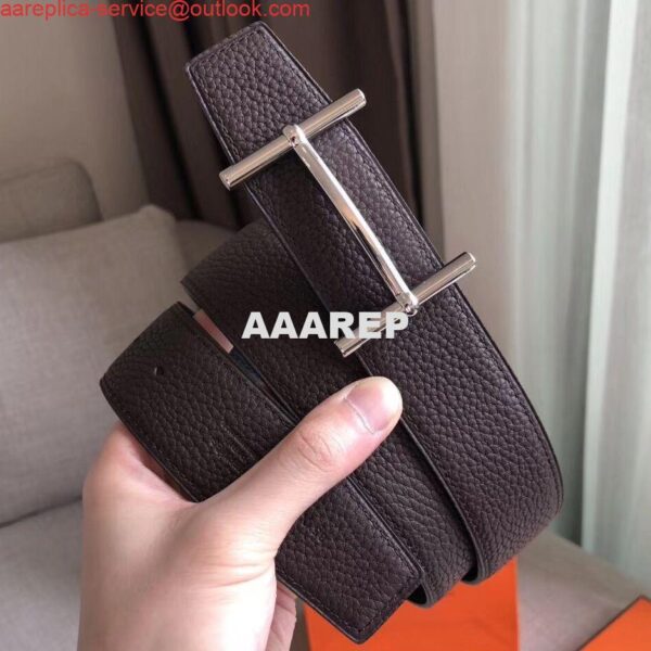 Replica Hermes H d'Ancre Reversible Belt In Cafe/Noir Leather 3