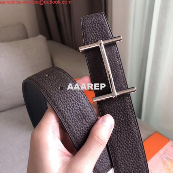 Replica Hermes H d'Ancre Reversible Belt In Cafe/Noir Leather 5