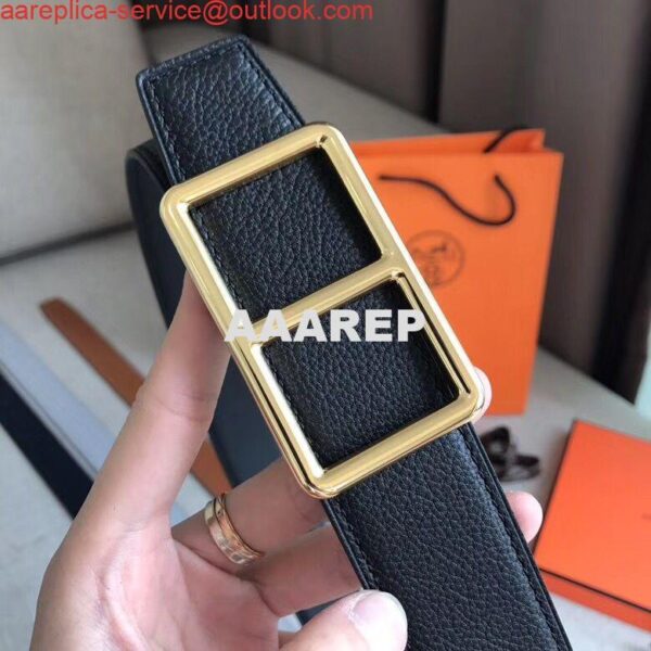 Replica Hermes Officier Belt Buckle & Black 38MM Strap 4