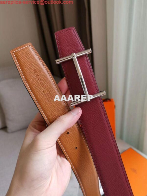 Replica Hermes H d'Ancre Reversible Belt In Gold/Red Epsom Leather 4