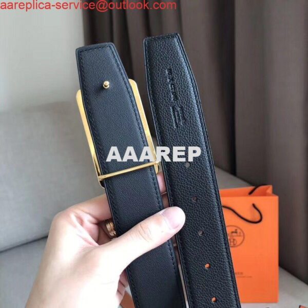 Replica Hermes Officier Belt Buckle & Black 38MM Strap 5